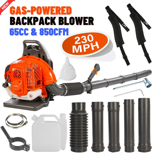 2024 New Upgraded 65CC 2-Cycle Gas Powered Backpack Leaf Blower - 850CFM 230MPH 4.3HP 1.8L Fuel Tank