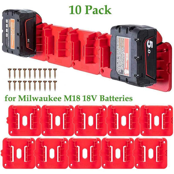 10-Pack Upgraded Battery Holders for Milwaukee M18 18V Power Tool Battery Mount Dock Storage Shelf Rack Hanger