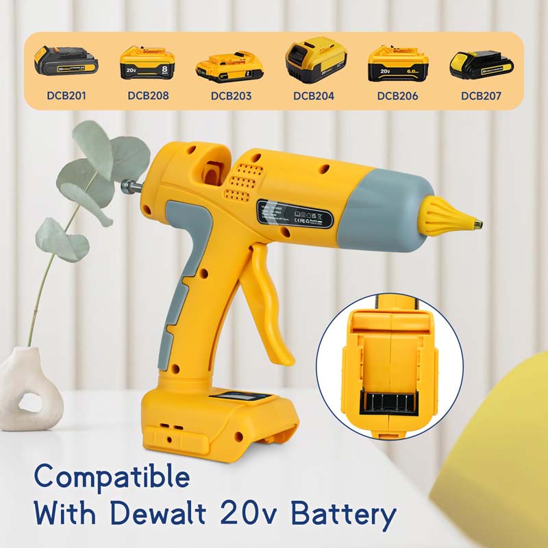 100W LCD Display Cordless Hot Melt Glue Gun Powered by Dewalt Battery