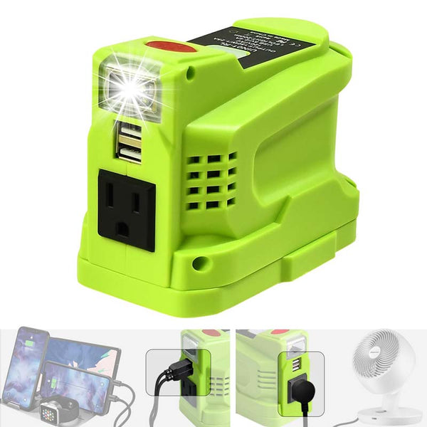 150W Portable Power Source Supply Powered by Ryobi 18V ONE+ Battery Inverter Generator with 120V AC Outlet & Dual USB & 200LM LED Light