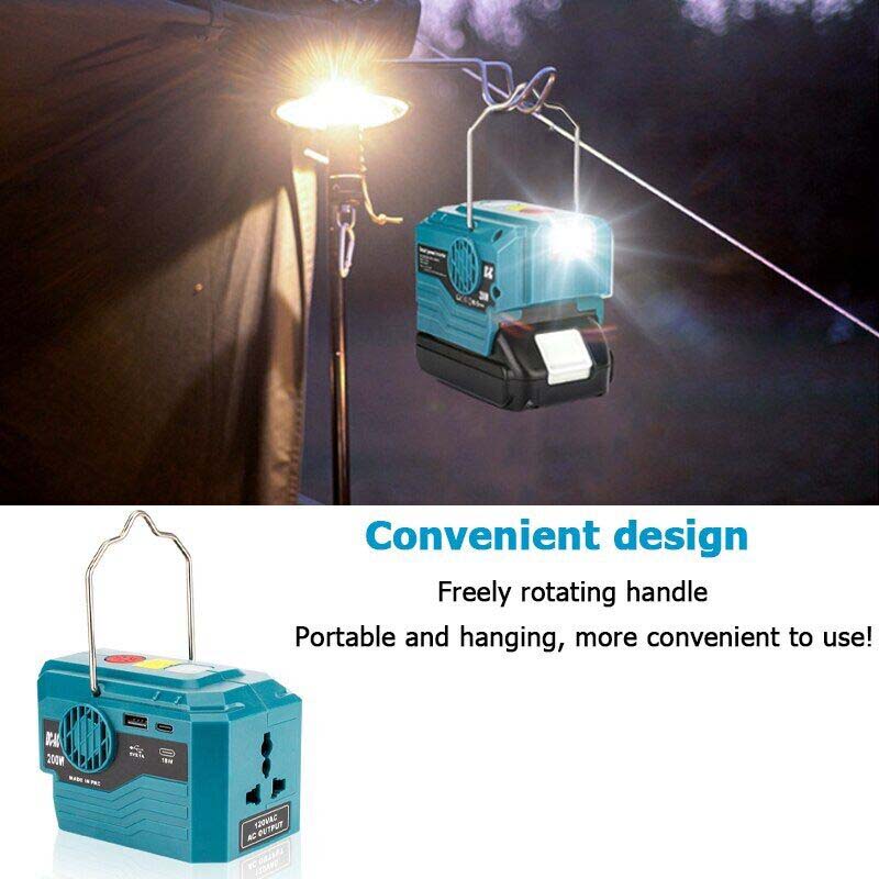 200W Power Inverter for Makita 18V Battery Outdoor Generators,DC 18V to AC  110V Portable Power Source with AC Outlet &USB Port&Type-C Port& LED Light