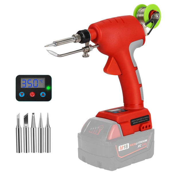 75W LCD Upgraded Handheld Cordless Soldering Iron Kit for Milwaukee M18 18V Battery Powered Soldering Gun with 0.04" Solder Wire + 5Pcs Solder Tips