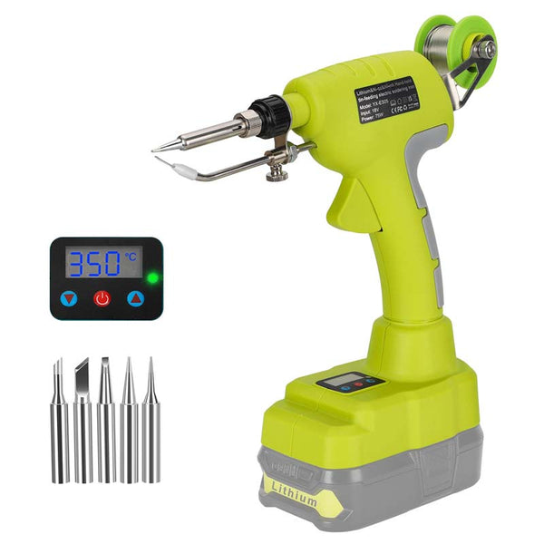 75W LCD Upgraded Handheld Cordless Soldering Iron Kit for Ryobi ONE+ 18V Battery Powered Soldering Gun with 0.04" Solder Wire + 5Pcs Solder Tips