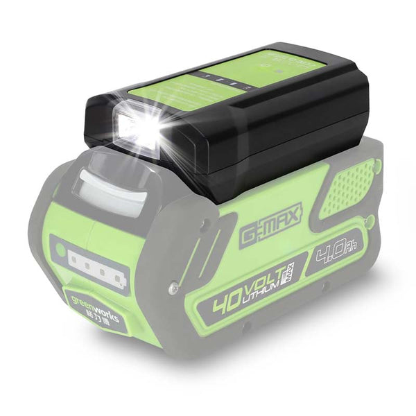 Portable Power Source for GreenWorks 40V Battery Adapter Phone Charger with DC/USB/Type-C Port+140LM LED Work Light