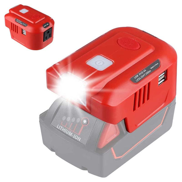 150W Portable Power Source Supply Powered by Milwaukee 18V M18 Li-ion Battery Inverter Generator with 120V AC Outlet & Dual USB & 200LM LED Light
