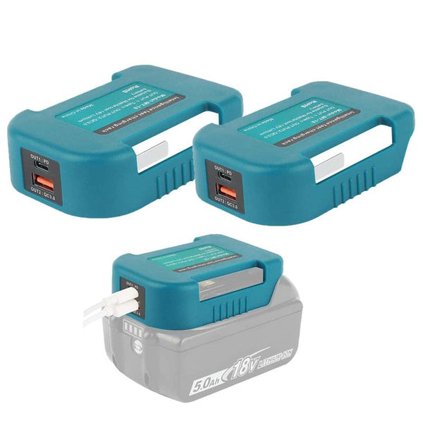 2-Pack Dual USB Charger Adapter for Makita 18V Li-ion Battery Holder with Type-C Fast Charging