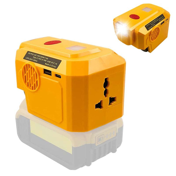 200W Power Source Supply Powered by Dewalt 20V Max Li-ion Battery Power Inverter Portable Power Station w/LED Light & USB & Type-C & 120V AC Outlet