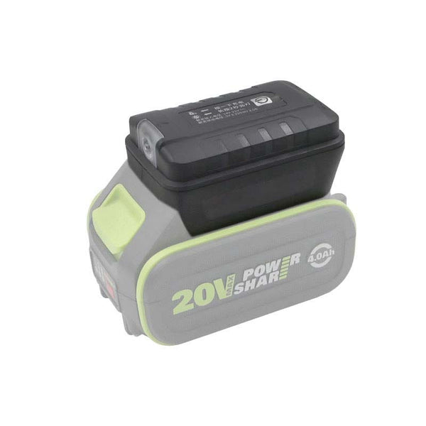 Dual USB Charger & LED Work Light Portable Power Source Adapter for Worx 20V Power Share Green 5-PIN Li-ion Battery
