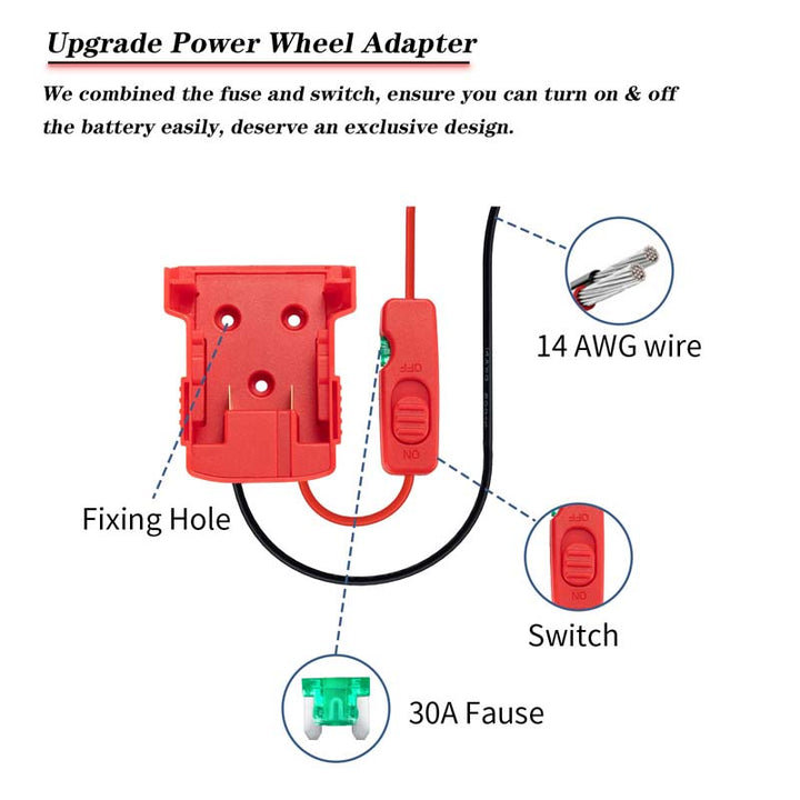 2-Pcak Upgraded Milwaukee 18V Battery Power Wheels Adapter | Powuse