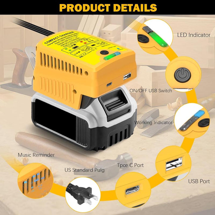2-in-1 Dewalt Battery Charger & Power Source with USB Type-C | Powuse