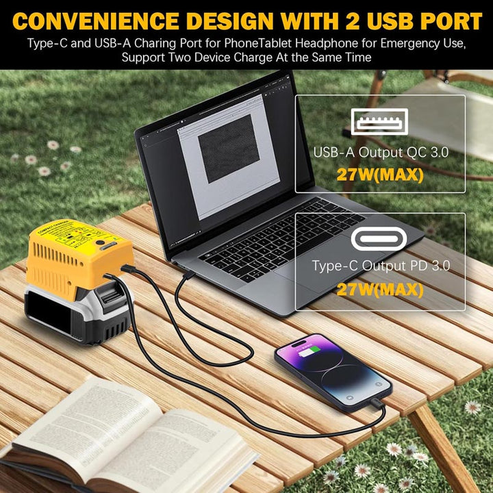 2-in-1 Dewalt Battery Charger & Power Source with USB Type-C | Powuse