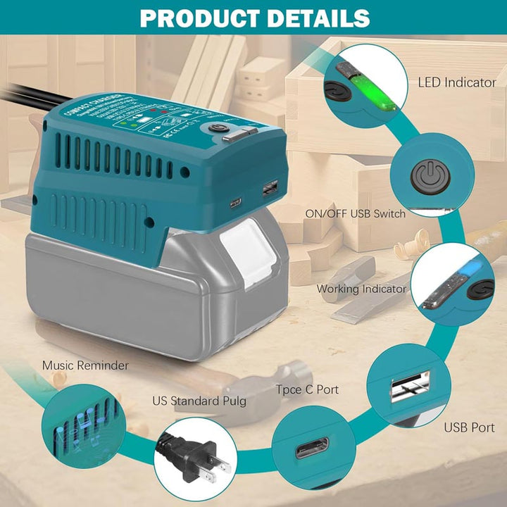 2-in-1 Makita Battery Charger & Power Source with USB Type-C | Powuse