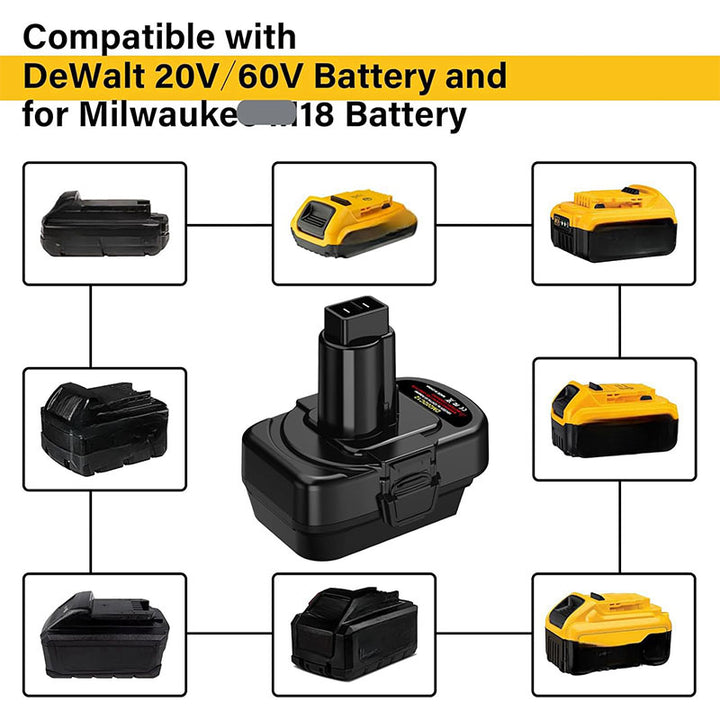 2-in-1 Milwaukee/DeWalt 20V to DeWalt 12V/14.4V Ni-MH Battery Adapter | Powuse