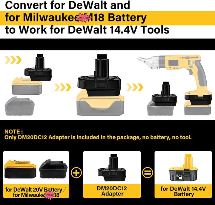 2-in-1 Milwaukee/DeWalt 20V to DeWalt 12V/14.4V Ni-MH Battery Adapter | Powuse