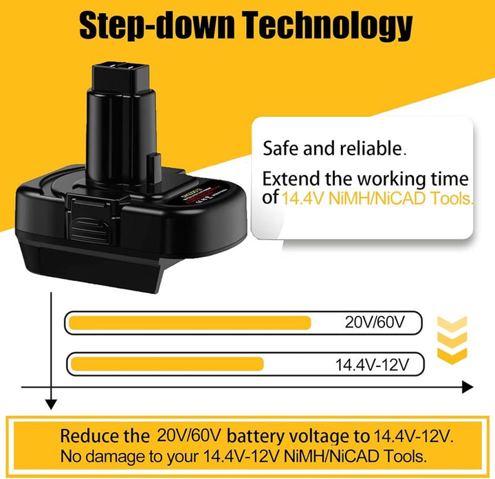 2-in-1 Milwaukee/DeWalt 20V to DeWalt 12V/14.4V Ni-MH Battery Adapter | Powuse