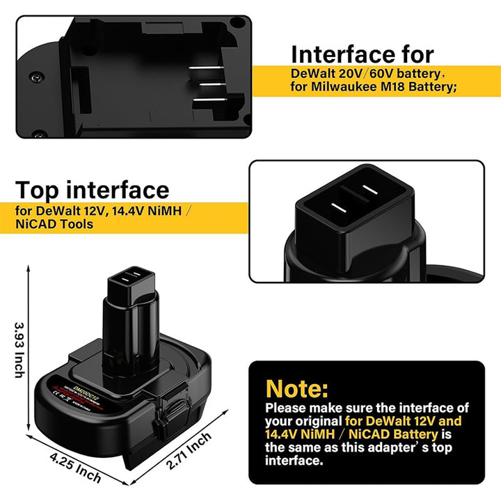 2-in-1 Milwaukee/DeWalt 20V to DeWalt 12V/14.4V Ni-MH Battery Adapter | Powuse