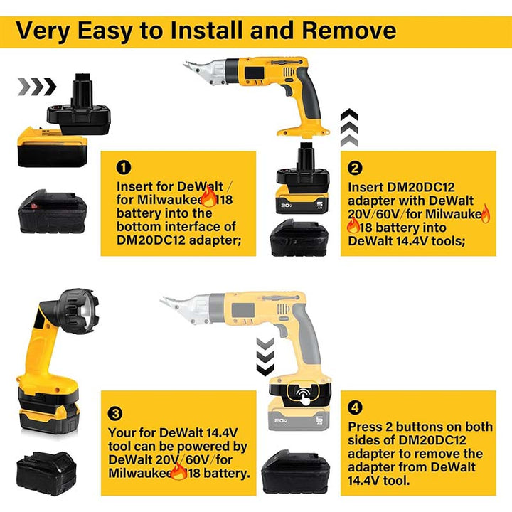 2-in-1 Milwaukee/DeWalt 20V to DeWalt 12V/14.4V Ni-MH Battery Adapter | Powuse