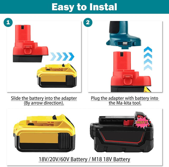 2-in-1 Milwaukee/DeWalt 20V to Makita 12V/14.4V Ni-MH Battery Adapter | Powuse