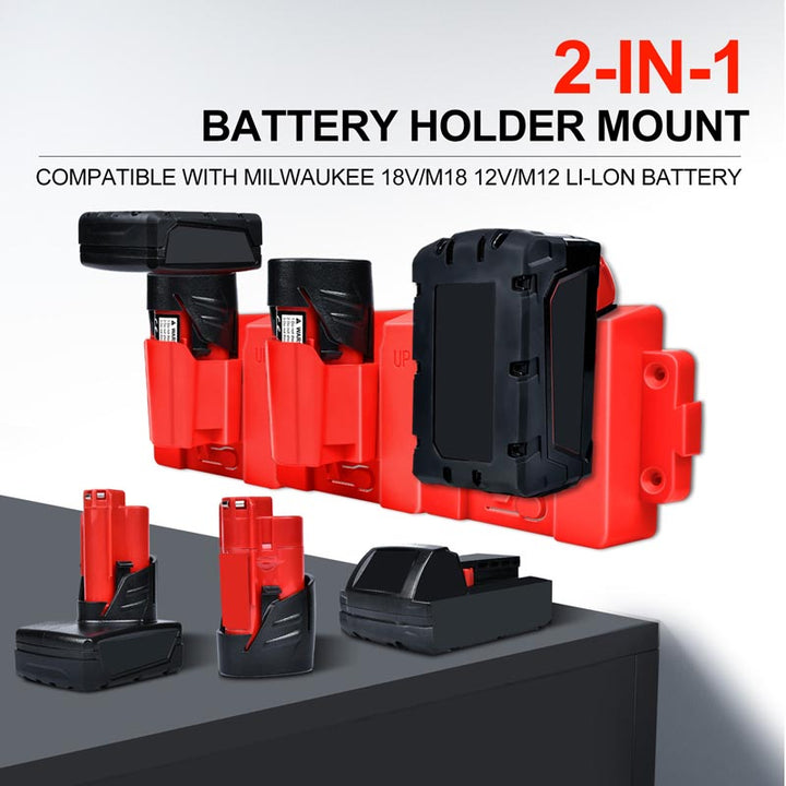 2-in-1 Milwaukee M12 & M18 battery holder wall mount rack | Powuse