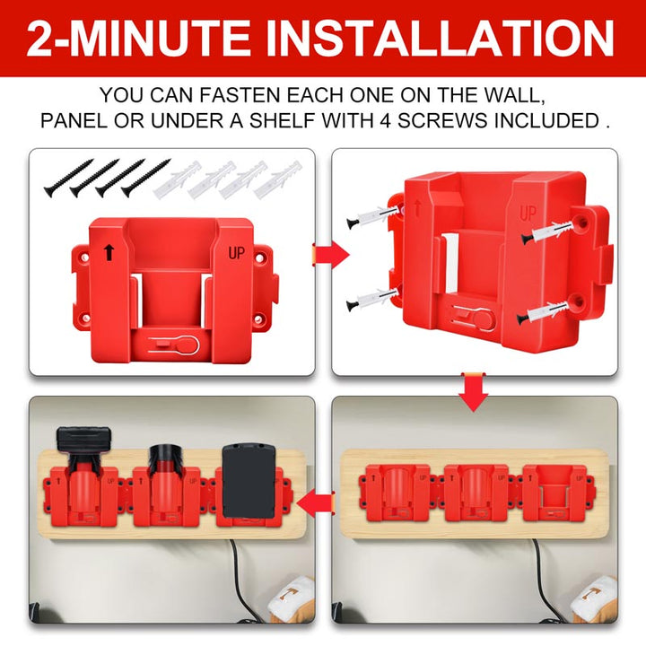 2-in-1 Milwaukee M12 & M18 battery holder wall mount rack | Powuse