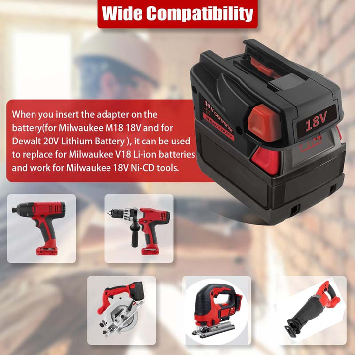 2-in-1 DeWalt 20V/Milwaukee M18 to Milwaukee V18 Battery Adapter | Powuse