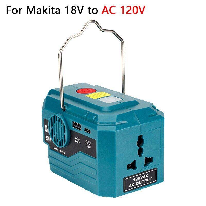 18 V USB and Type-C Output for Makita 18V Battery To AC 120V 220V 200W  Portable Power Inverter with Light