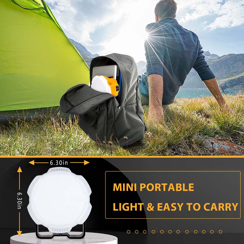 24W 2400LM Cordless Camping Lantern Portable LED Work Light Powered by Dewalt 20V Max Li ion Battery with Hanging Hook