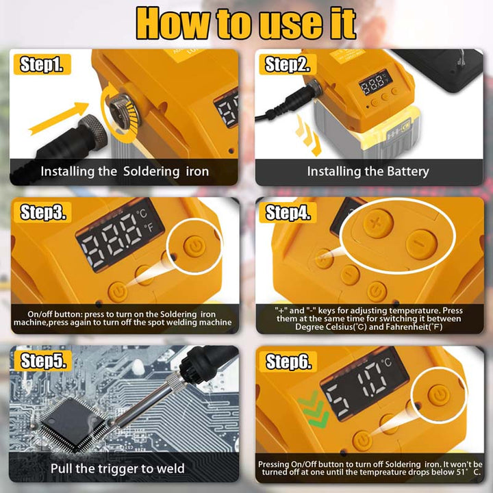 60W Cordless Soldering Iron Station for Dewalt XR 20V Battery | Powuse