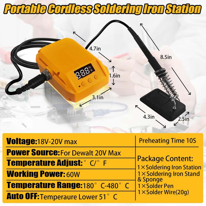 60W Cordless Soldering Iron Station for Dewalt XR 20V Battery | Powuse