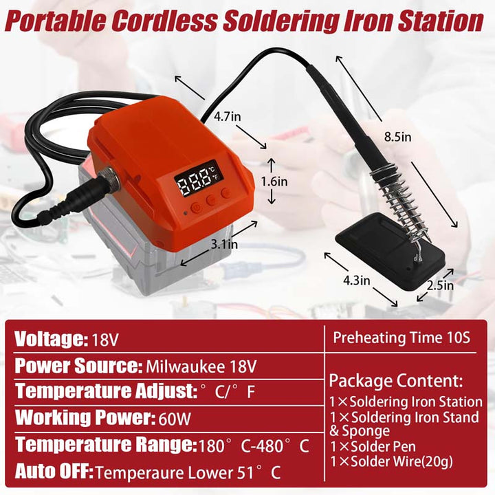 60W Cordless Soldering Iron Station for Milwaukee M18 18V Battery | Powuse