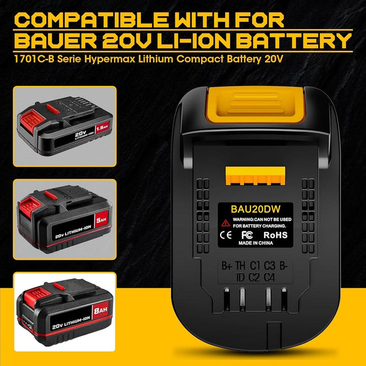 Bauer 20V to DeWalt 20V Battery Adapter | Powuse
