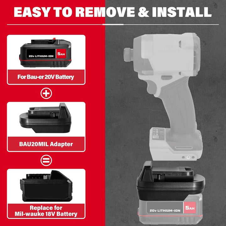 Bauer 20V to Milwaukee 18V Battery Adapter | Powuse