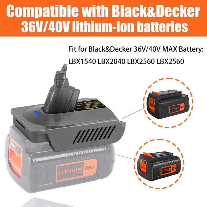 Black+Decker 36V/40V to Dyson V6 Battery Adapter | Powuse