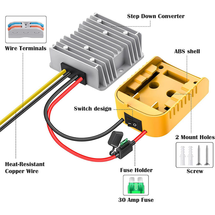 DeWalt 20V to 12V Step-Down Converter DC 12V 15A 180W | Powuse