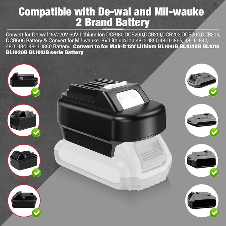 2-in-1 DeWalt 20V/Milwaukee M18 to Makita CXT 12V Battery Adapter | Powuse