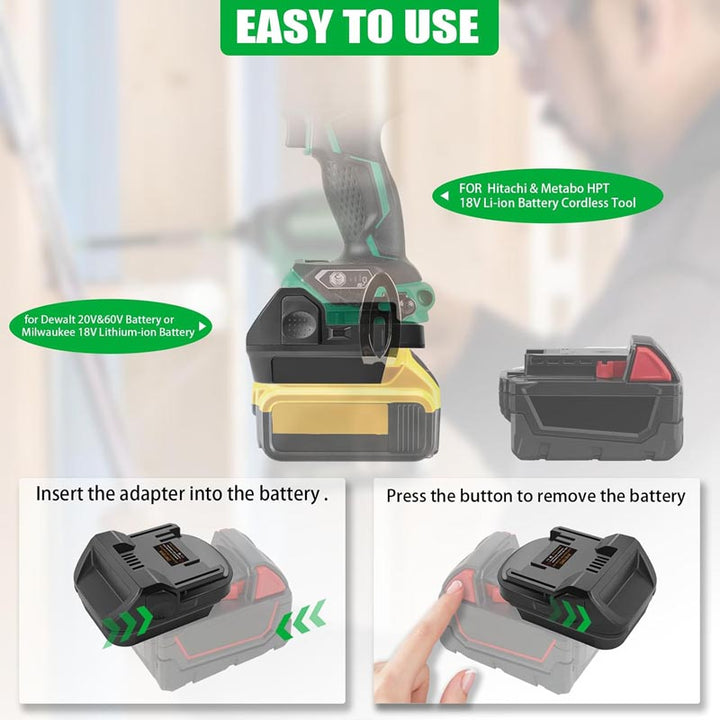 2-in-1 Milwaukee/DeWalt to Hitachi/Hikoki/Metabo HPT 18V Battery Adapter | Powuse
