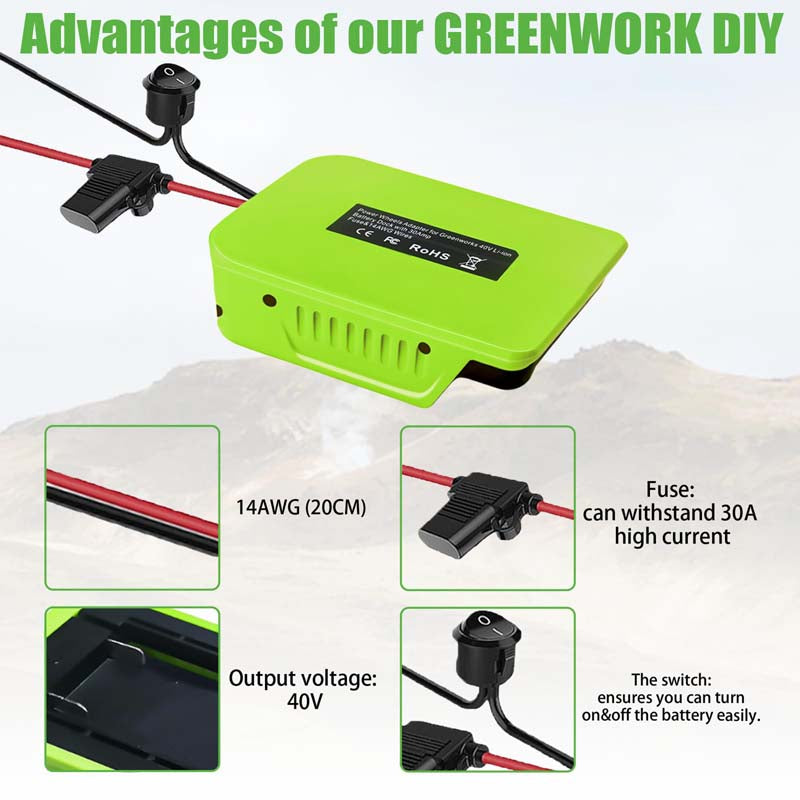 Greenworks 40V Battery Power Wheels Adapter with Switch & Fuse - Powuse