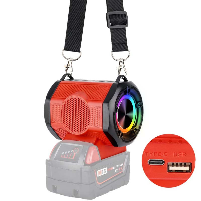 Wireless Bluetooth Speaker For Milwaukee 18V Li-ion Batteries - Red Outdoor Loudspeaker