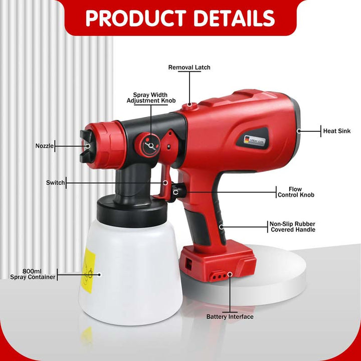 Cordless Paint Sprayer With 2 X 3000mAH Battery, 18V Electric Paint Gun