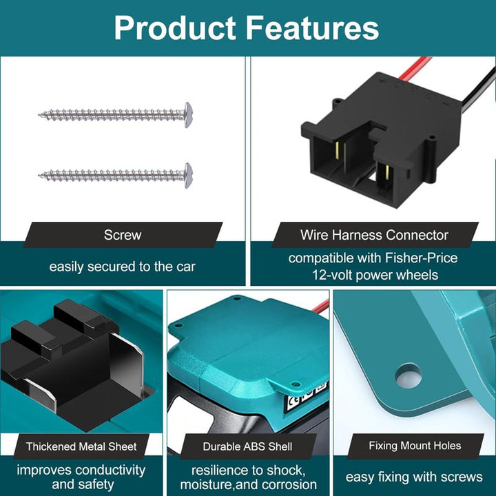 Makita 18V Battery Power Wheel Adapter for Fisher-Price 12V Ride-on Toys | Powuse
