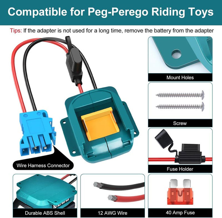 peg perego 12v battery connector Makita 18V Battery Power Wheel Adapter for Peg-Perego 12V Ride-on Toys