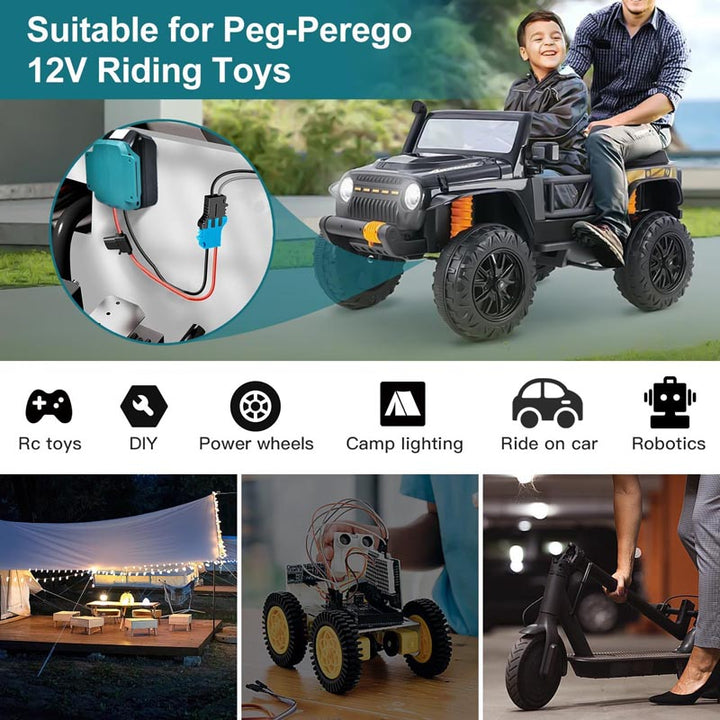 peg perego makita battery Makita 18V Battery Power Wheel Adapter for Peg-Perego 12V Ride-on Toys with 12AWG Wire & Fuse