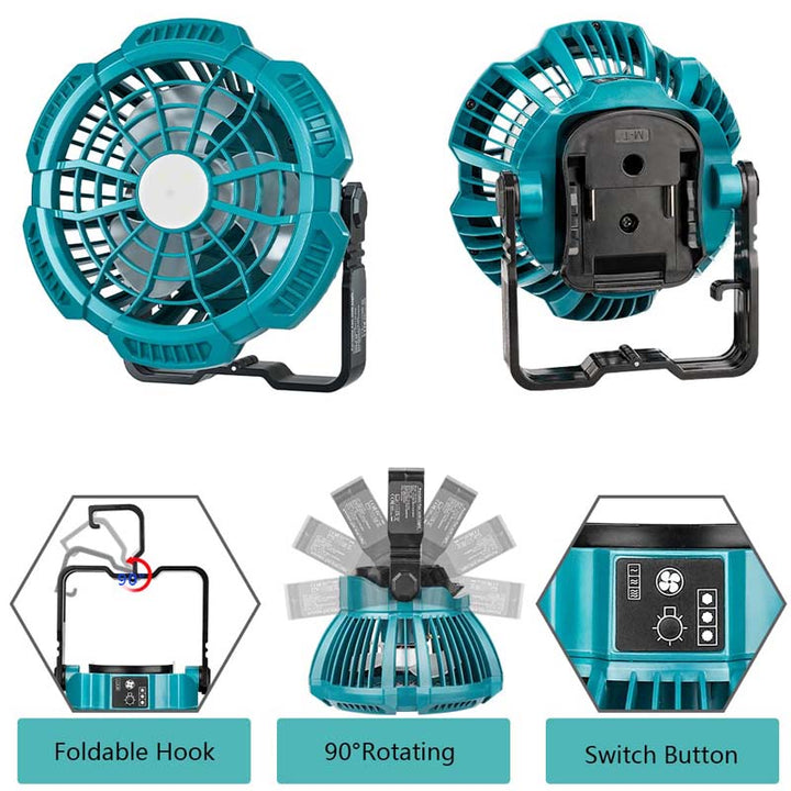 Powuse Makita LXT 18V Battery Powered Camping Ceiling Fan with LED Lantern