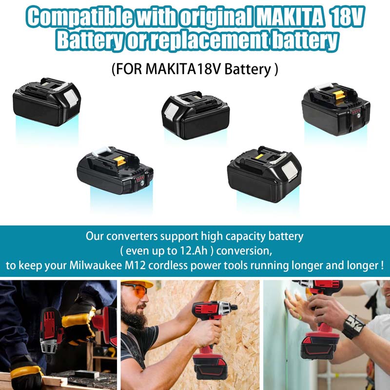 Battery Adapter for Makita LXT 18V Li-ion Battery Work on Milwaukee M12 12V  Cordless Power Tools