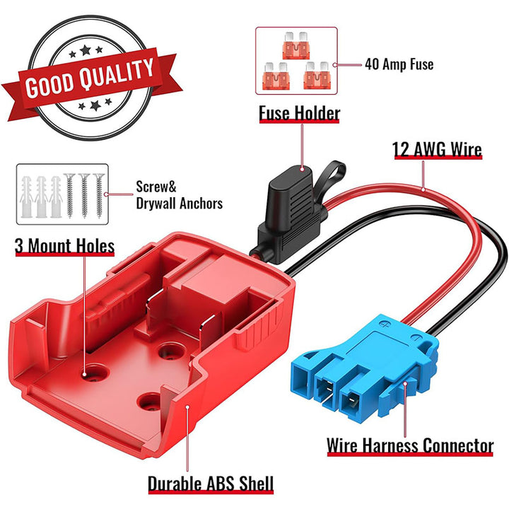 Milwaukee 18V Battery Power Wheel Adapter for Peg-Perego 12V Ride-on Toys