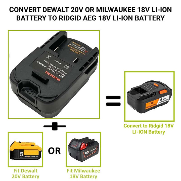 2-in-1 Milwaukee/DeWalt to RIDGID/AEG Battery Adapter | Powuse