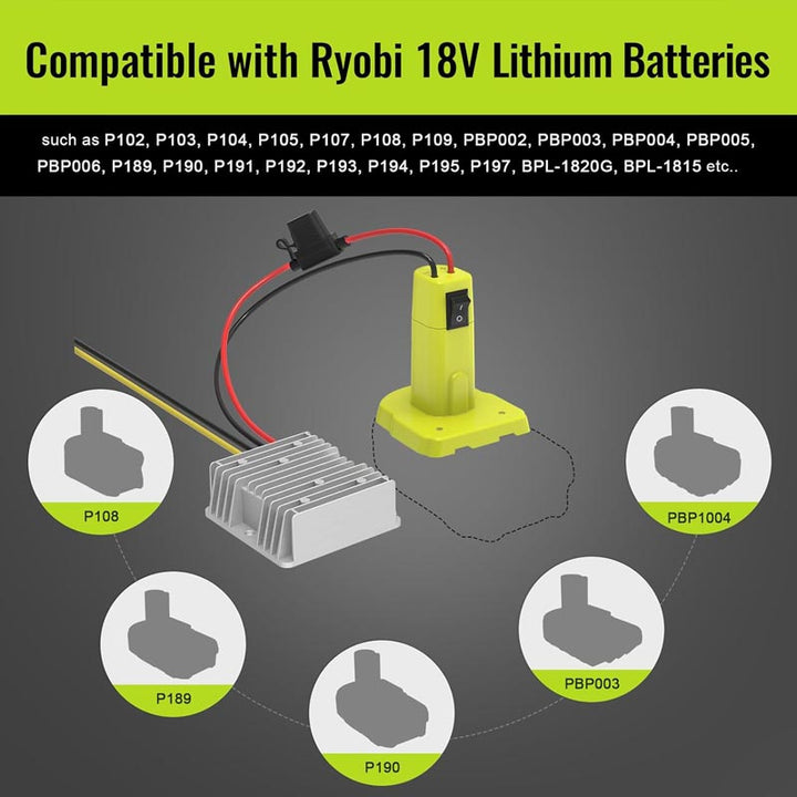 Ryobi 18V to 12V Step-Down Converter DC 12V 15A 180W | Powuse