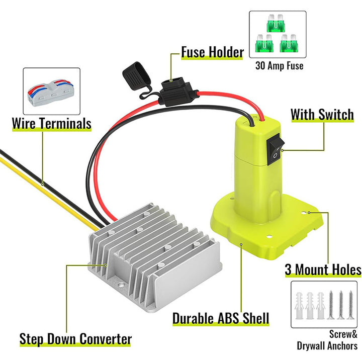 Ryobi 18V to 12V Step-Down Converter DC 12V 15A 180W | Powuse