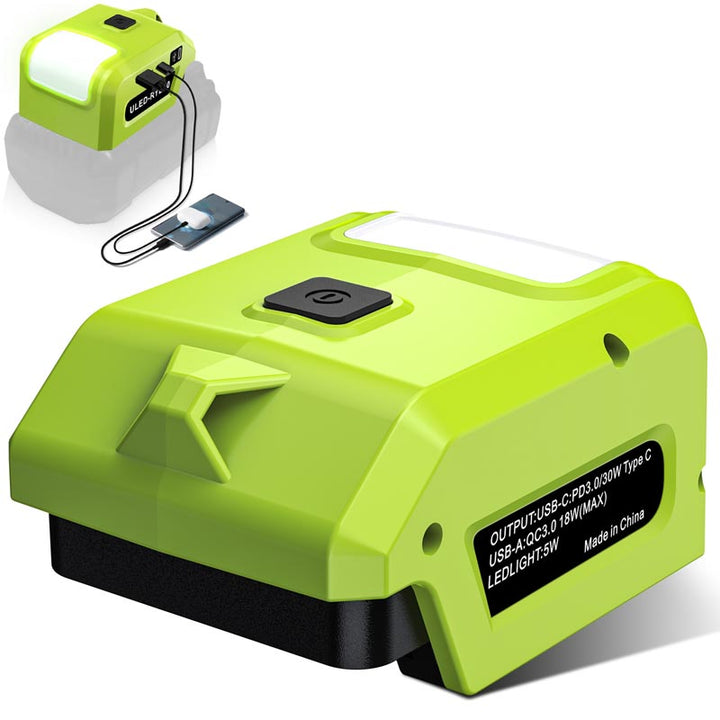 Ryobi 40V Battery Power Adapter with USB-C PD & LED Work Light | Powuse