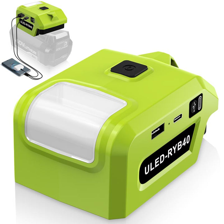 Ryobi 40V Battery Power Adapter with USB-C PD & LED Work Light | Powuse